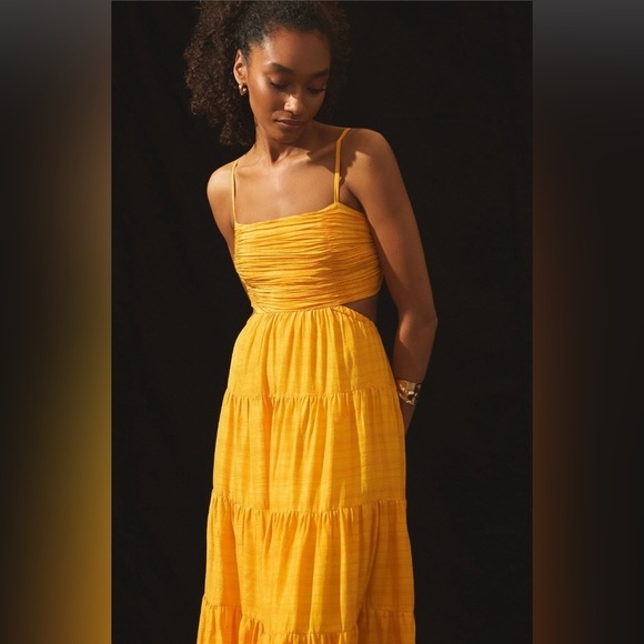 Anthropologie Let me Be cutout tiered dress in Mango size Mefium - Picture 3 of 13